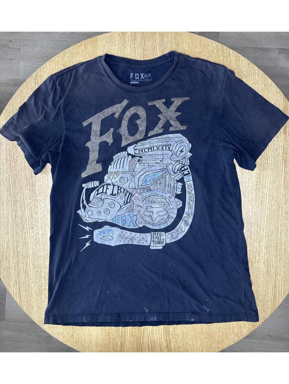 Fox Racing Men Shirt L Black Logo Graphic Print Short Sleeve Cotton Tee READ